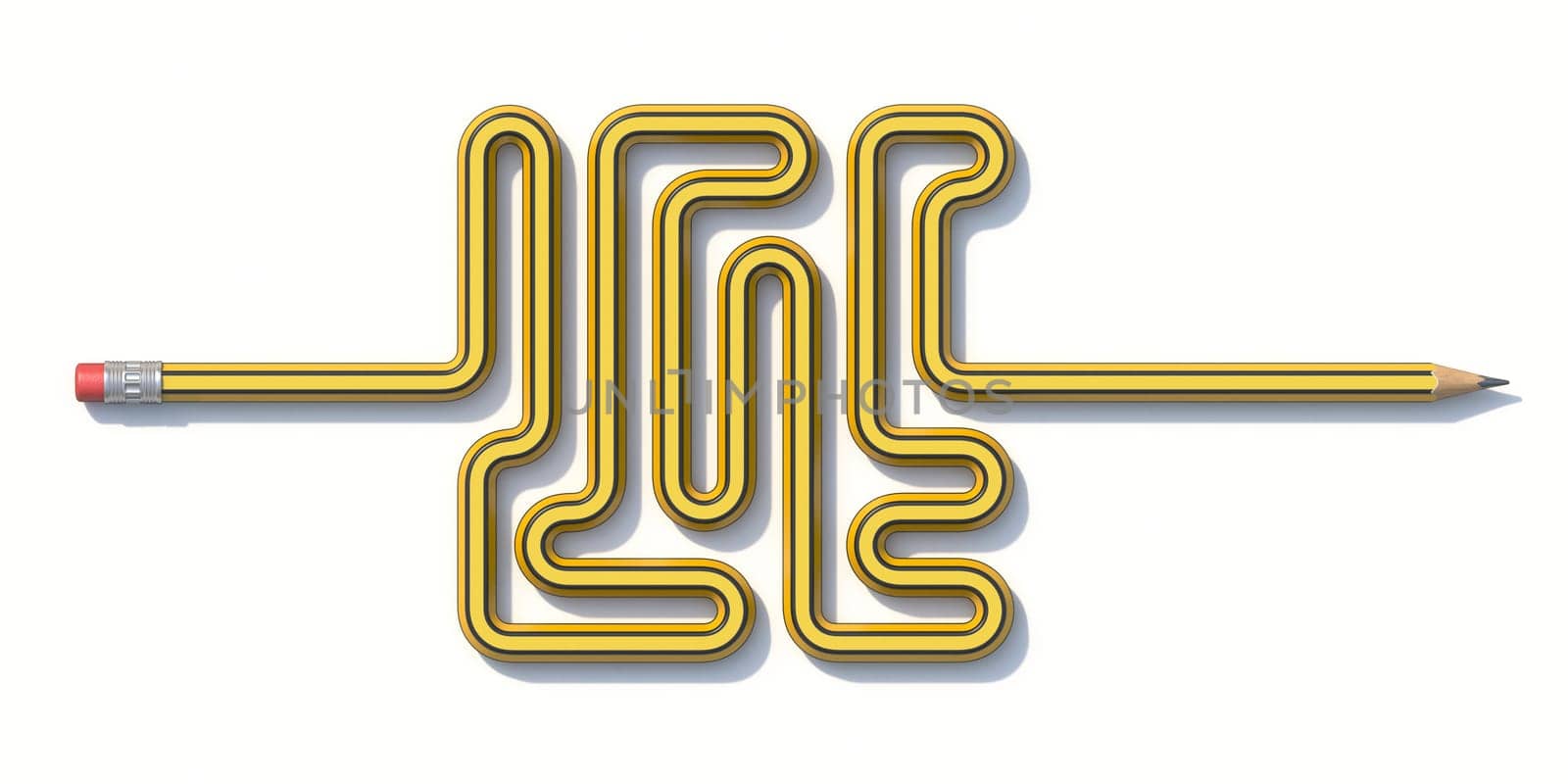 Pencil labyrinth 3D rendering illustration isolated on white background