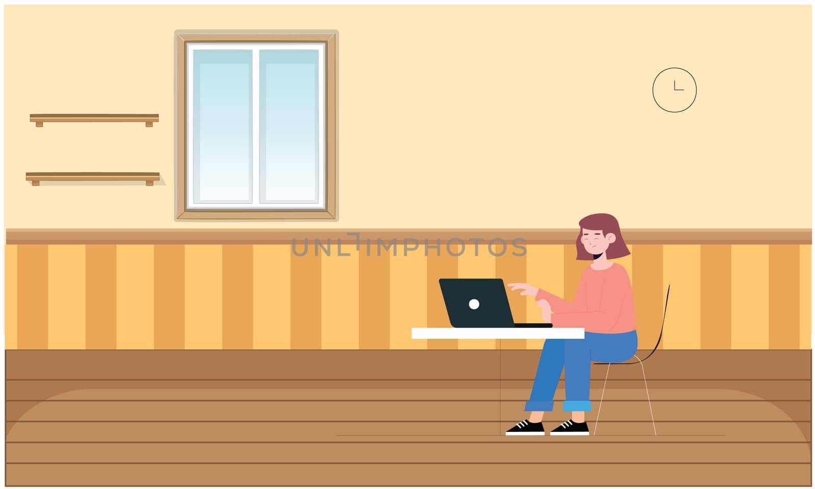 a woman is working on laptop in the room
