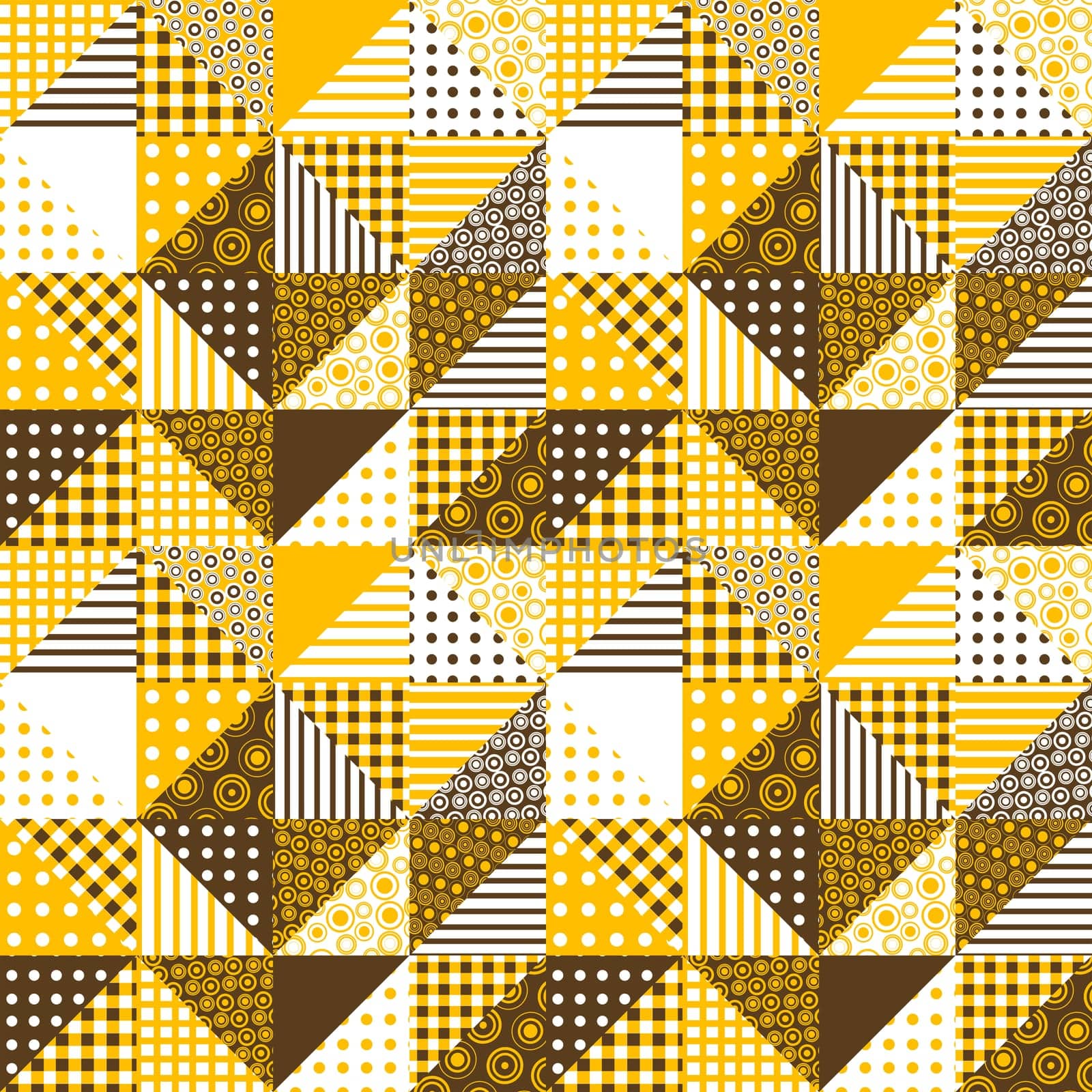 Geometrical pattern made of dots and stripes in yellow and brown