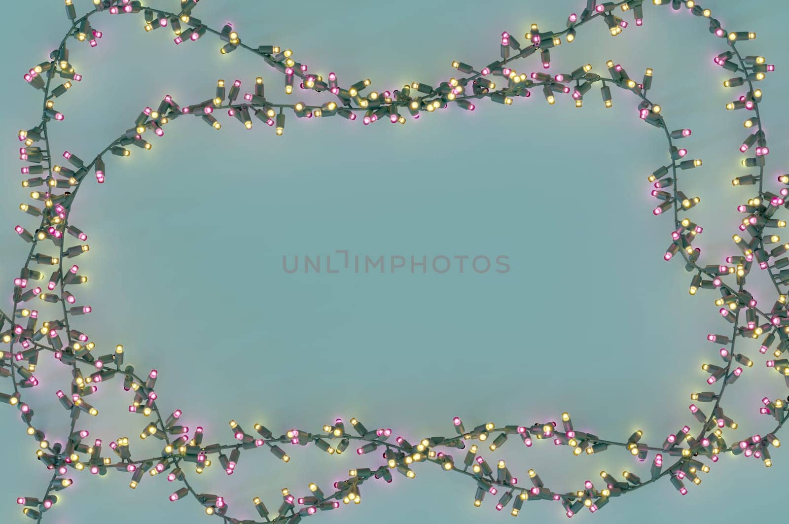 3d illustration. Glowing light bulbs Christmas and New Year on blue background . Copy Space For Message.