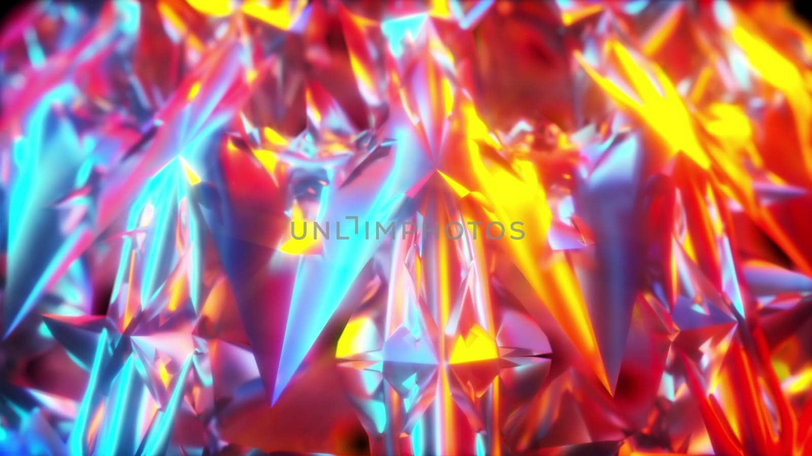 Sparkling 3d futurism render with bright deforming geometric lattice. Holographic textures of space cube covered with layer of broken glass growths. Ancient crystal polygon with magical energy.