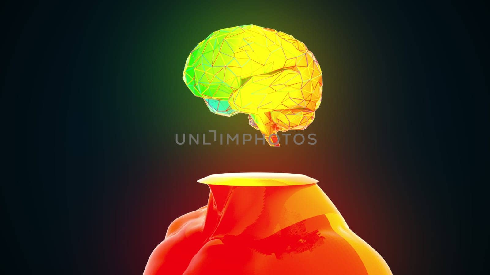 Technological development of intelligence with 3d render abstract anatomical visualization. Futuristic organism for working on complex projects and virtual information control system.