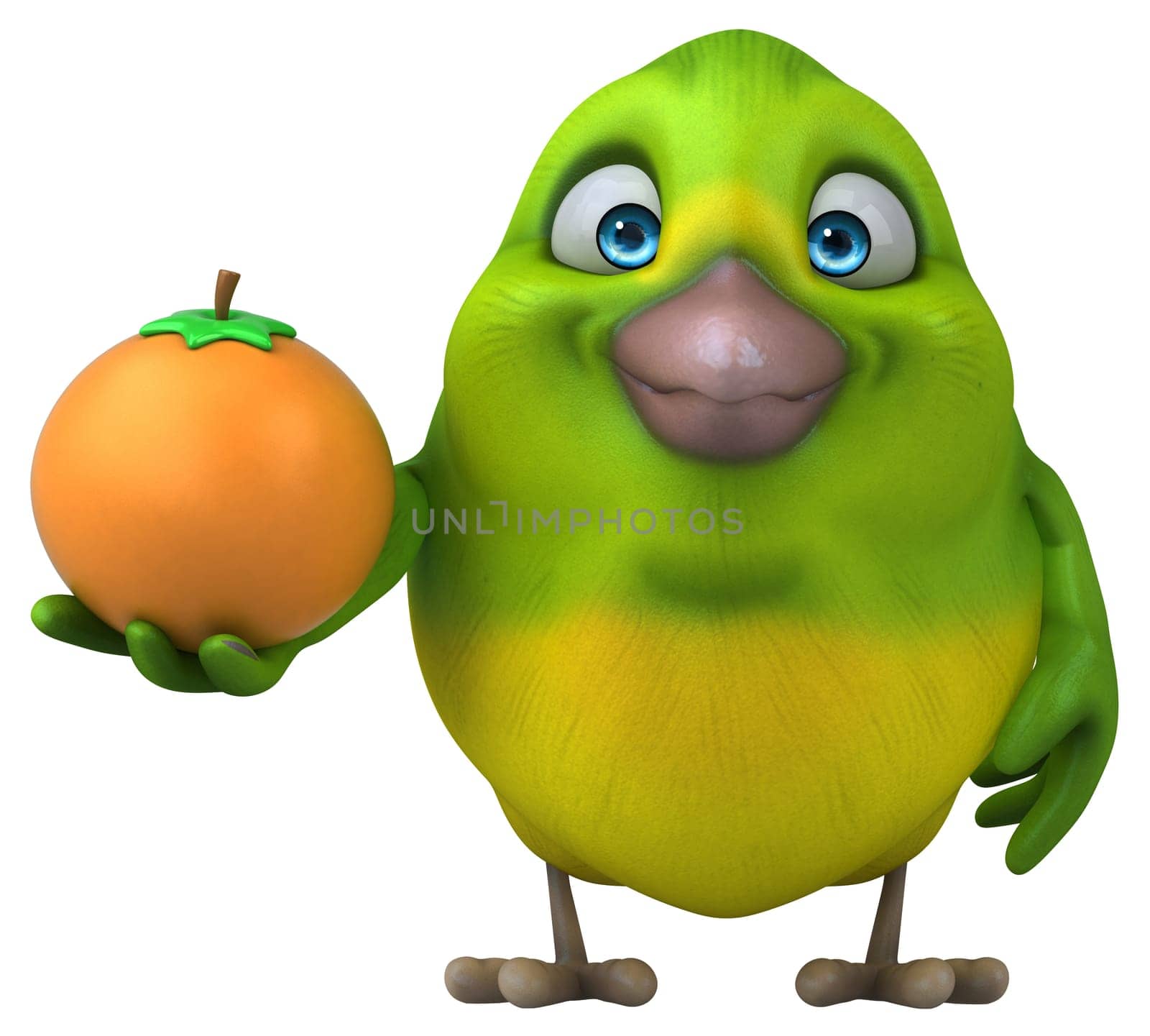 Fun green bird - 3D Illustration
