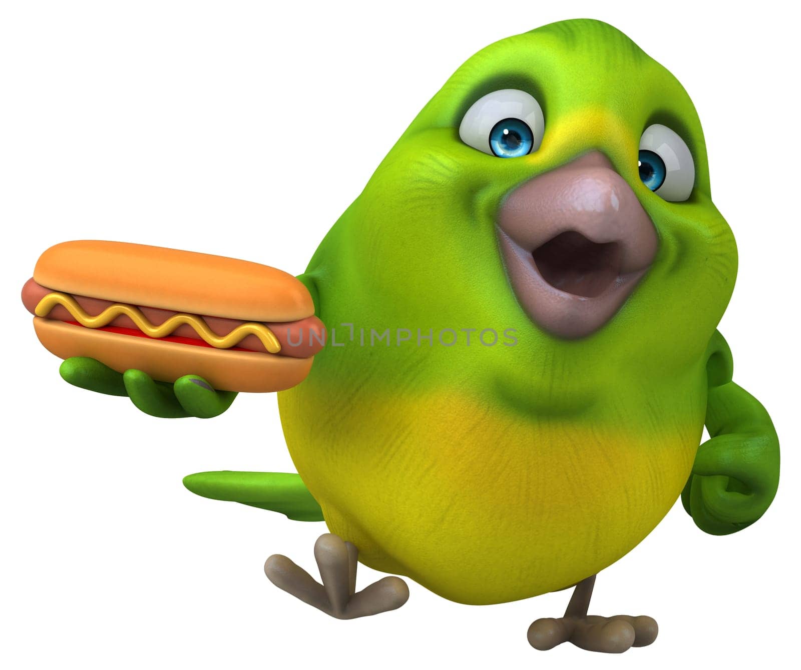 Fun green bird - 3D Illustration