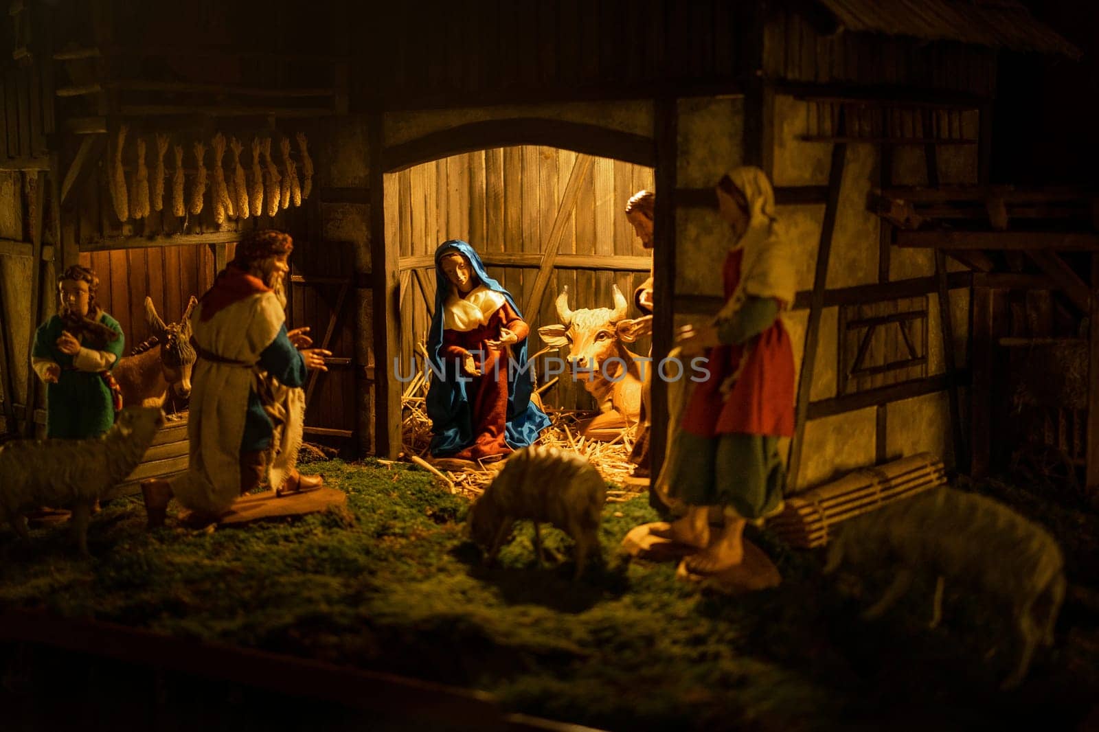wooden crib with Maria and Joseph