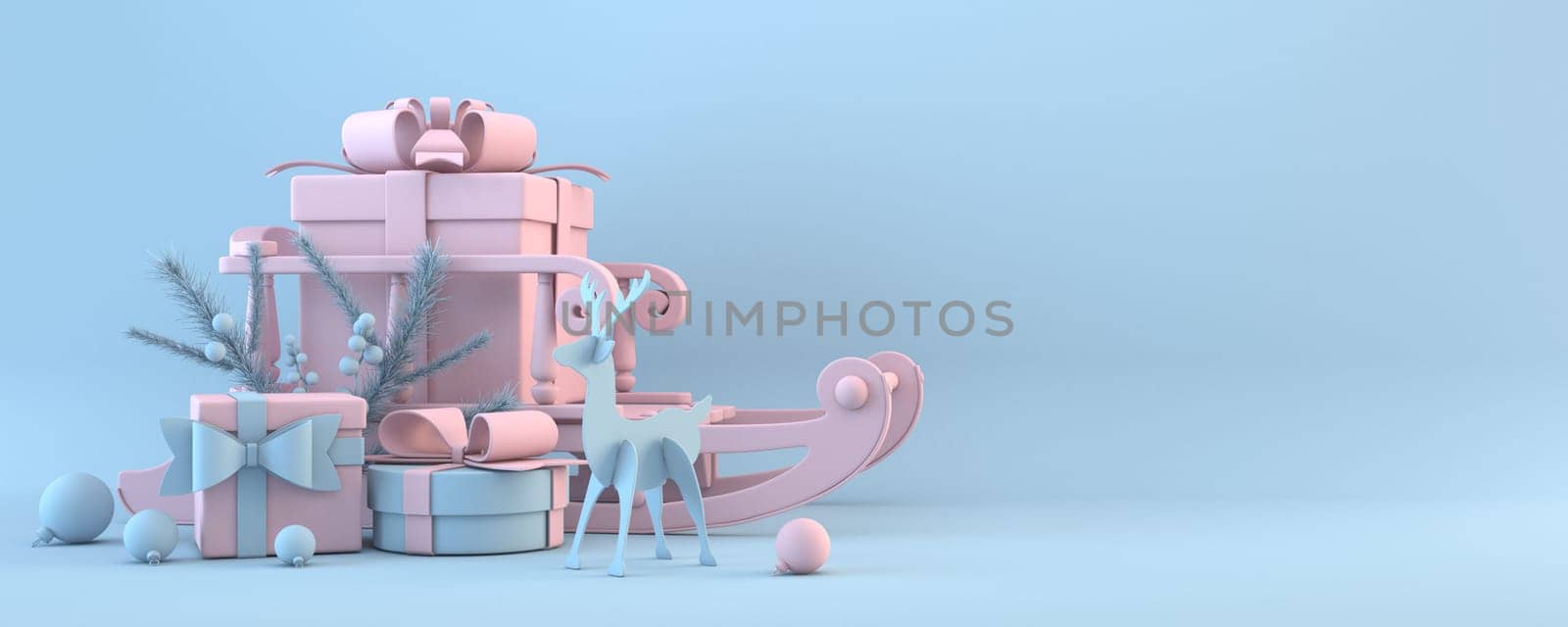 Christmas decoration 3D rendering illustration isolated on blue background