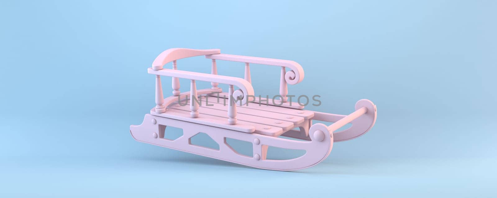 Pink wooden children sleight 3D rendering illustration isolated on blue background