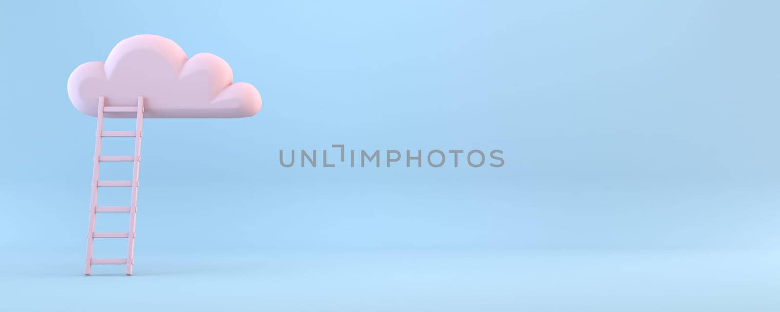 Pink cloud with ladder 3D rendering illustration isolated on blue background