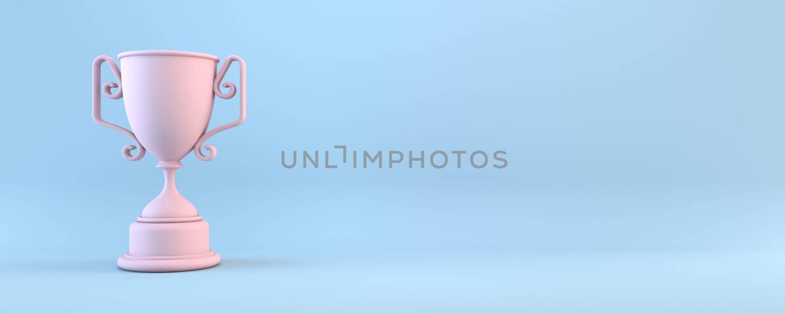 Pink winner trophy 3D rendering illustration isolated on blue background