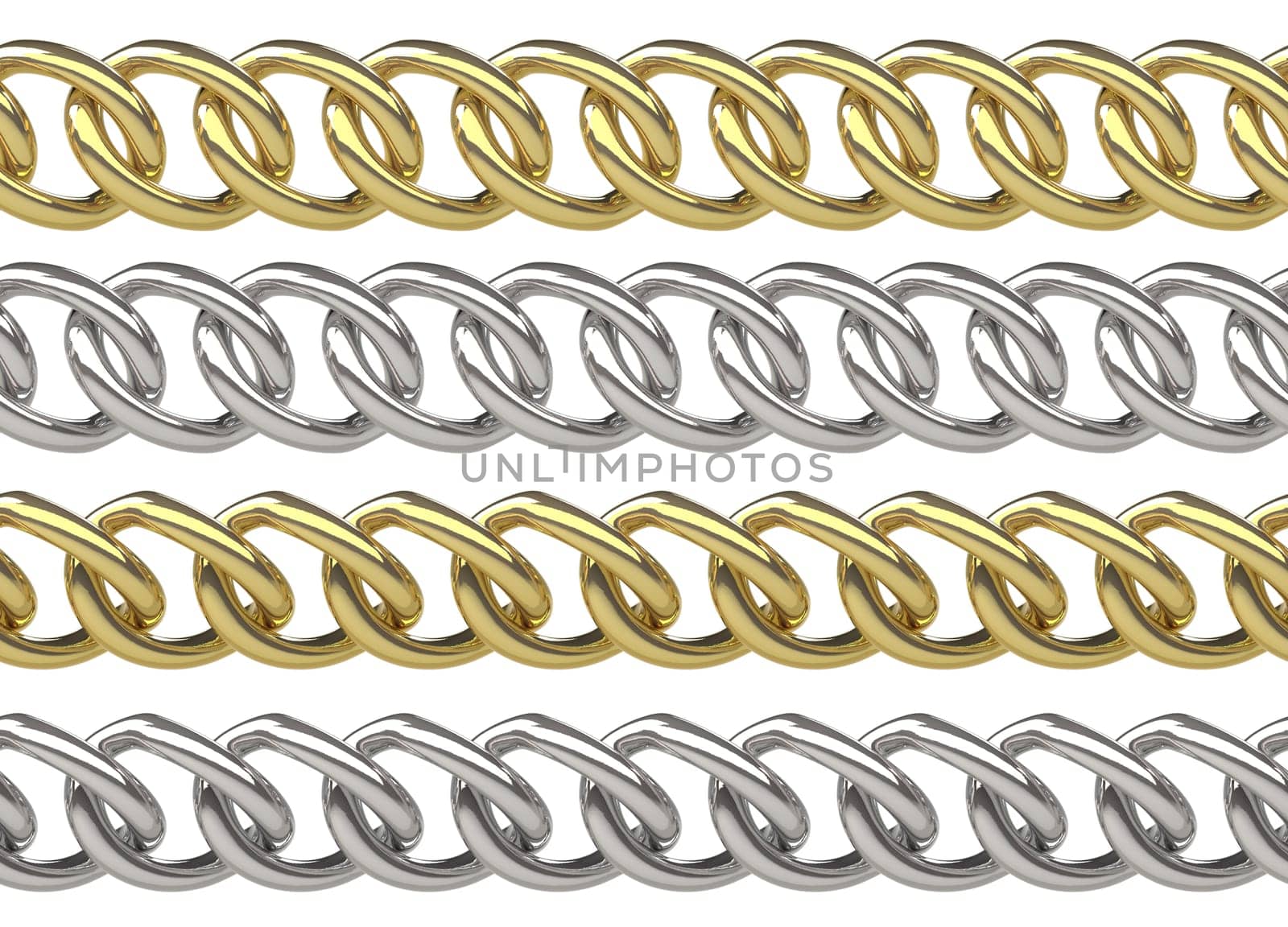 Seamless golden and silver curb chains isolated on white