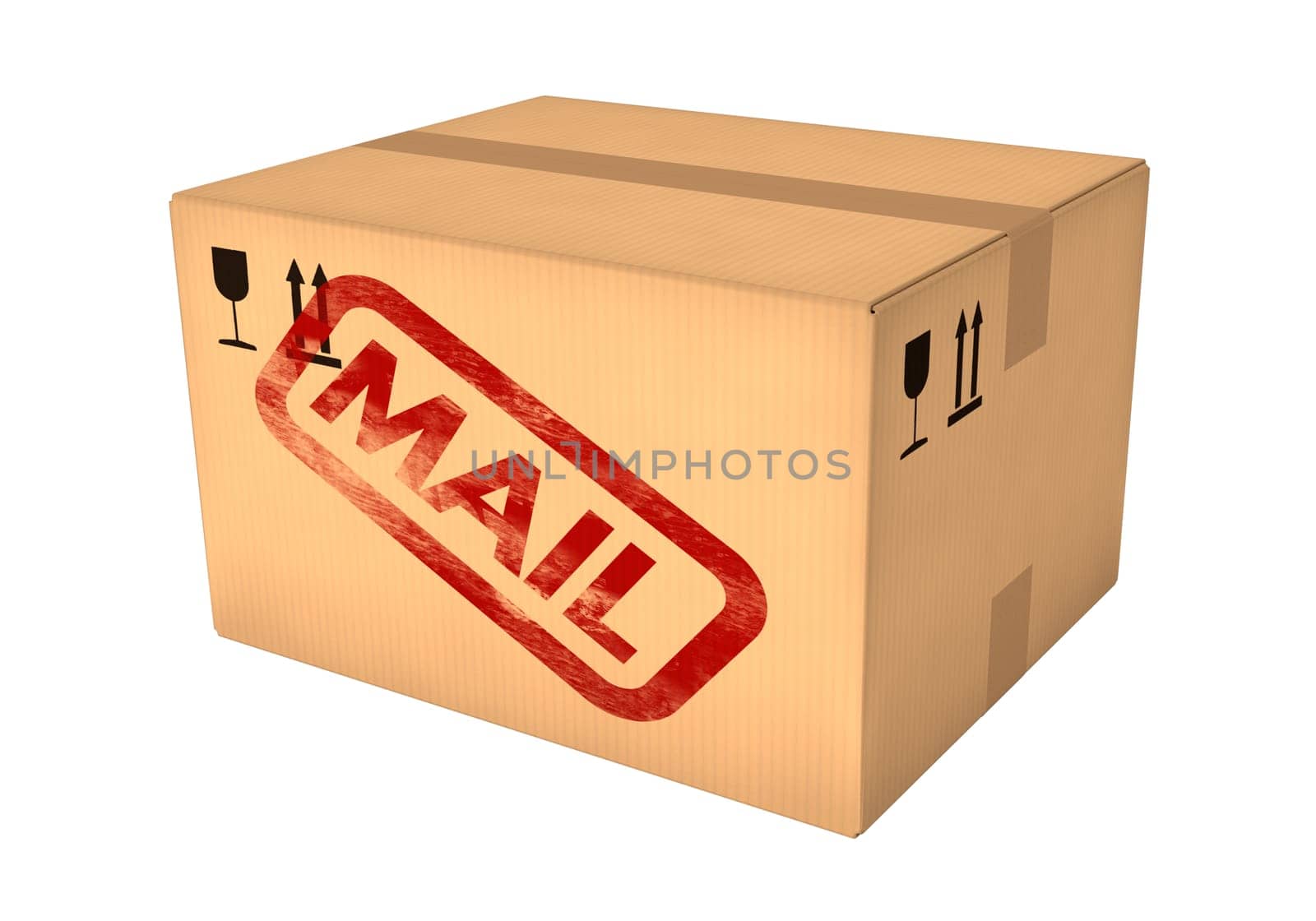 Mail box. Closed cardboard box isolated on white background. Retail, logistics, delivery and storage concept. Side view with perspective.