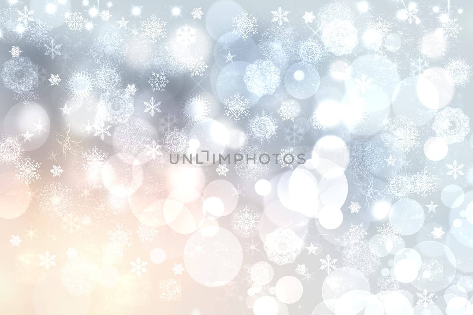 Abstract festive light blue silver pastel bokeh background with colorful circles and stars. Beautiful texture.