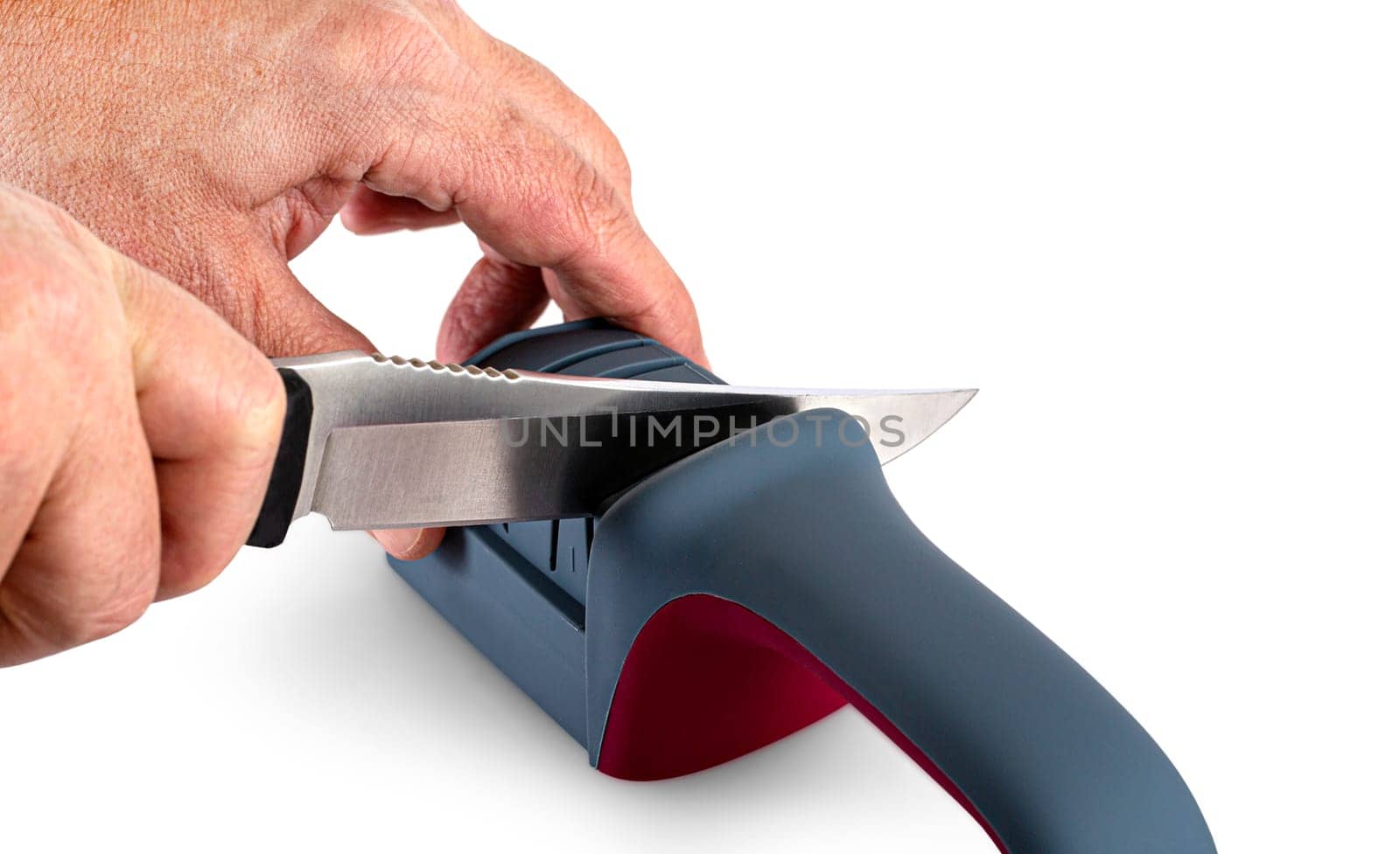 The Sharpening knife process isolated on white background