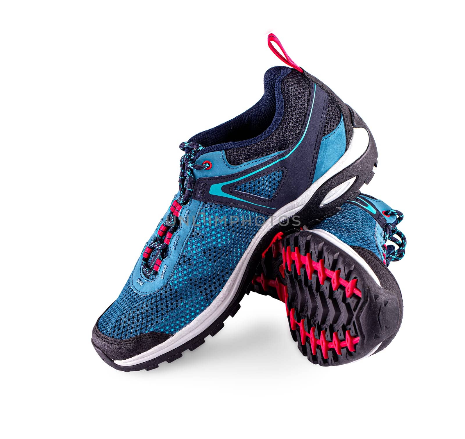 The Pair of blue women sneakers isolated on white background