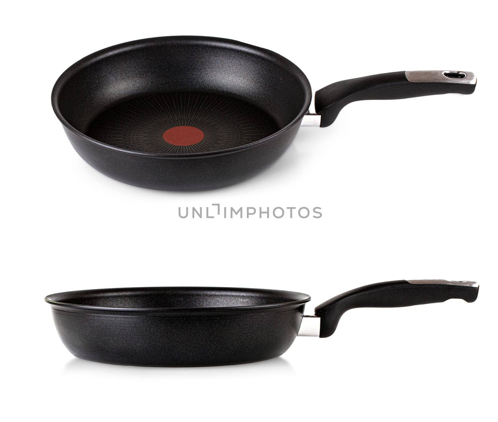 The Frying pan with black marble coating isolated on white background