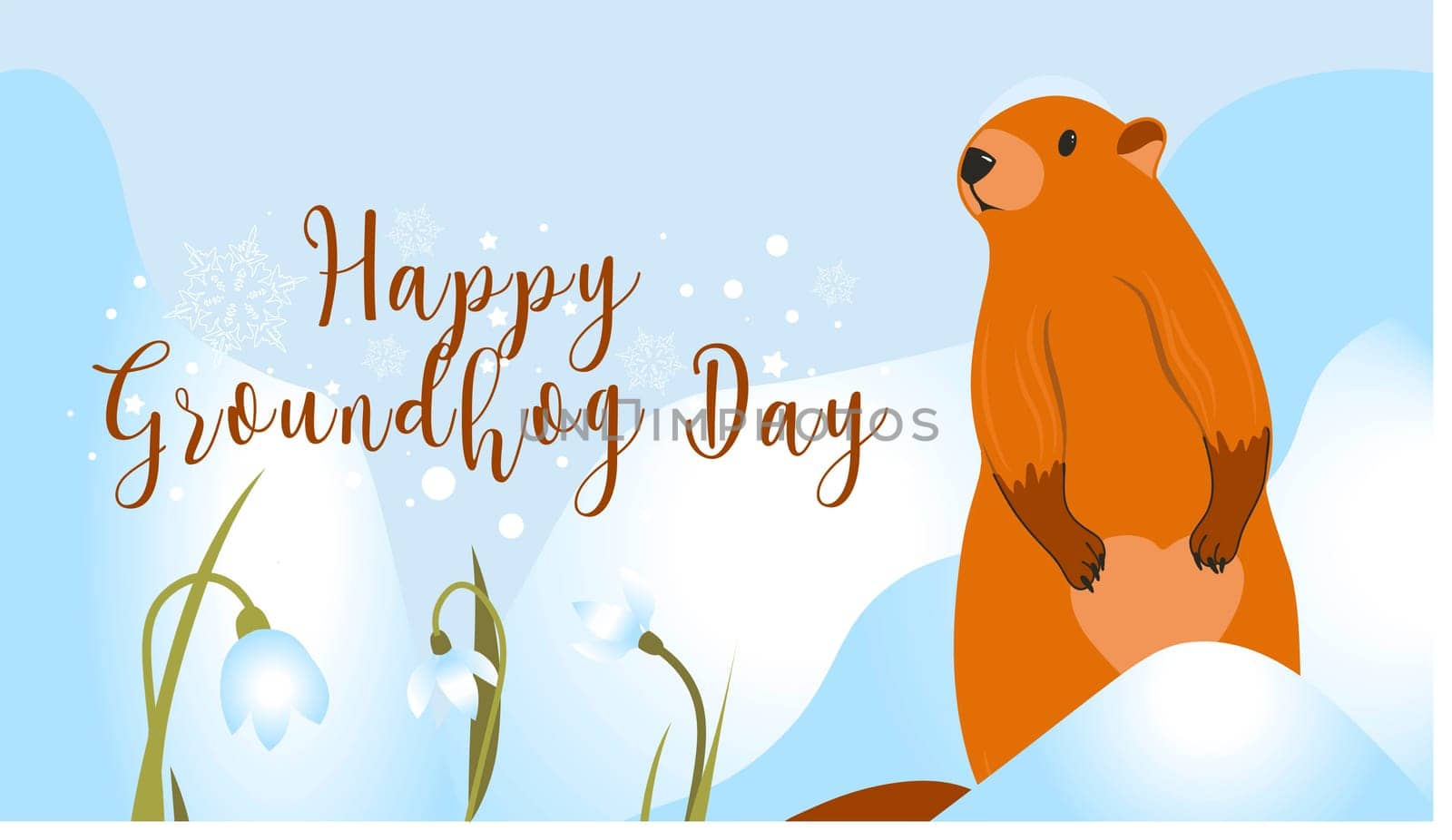 Happy Groundhog Day greeting card. Happy marmot Day Typographic Vector Design with Cute Groundhog Character - Advertising Poster