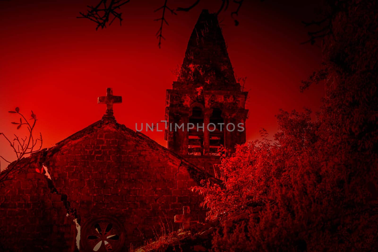 Photo for halloween.  The old ruined church in night