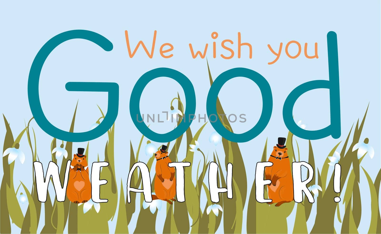 Happy Groundhog Day greeting card. Happy marmot Day Typographic Vector Design with Cute Groundhog Character - Advertising Poster
