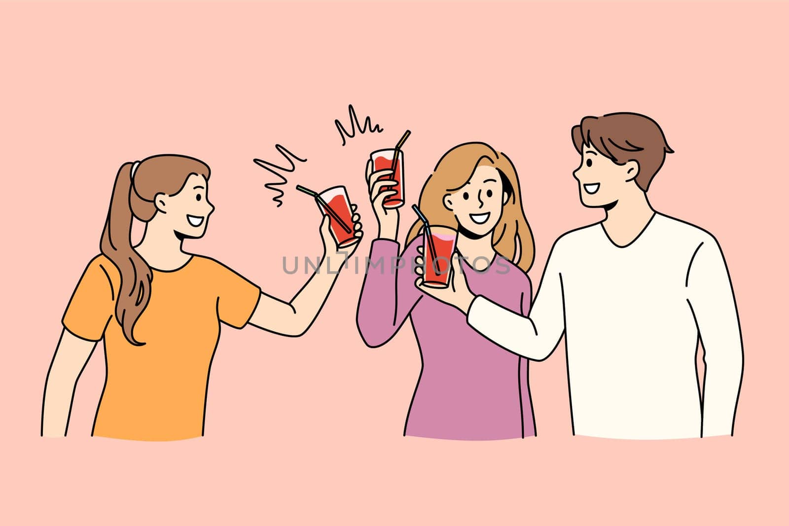 Celebration holiday and party concept. Group of young friends clinking glasses with cocktail having fun together during celebrating event party vector illustration