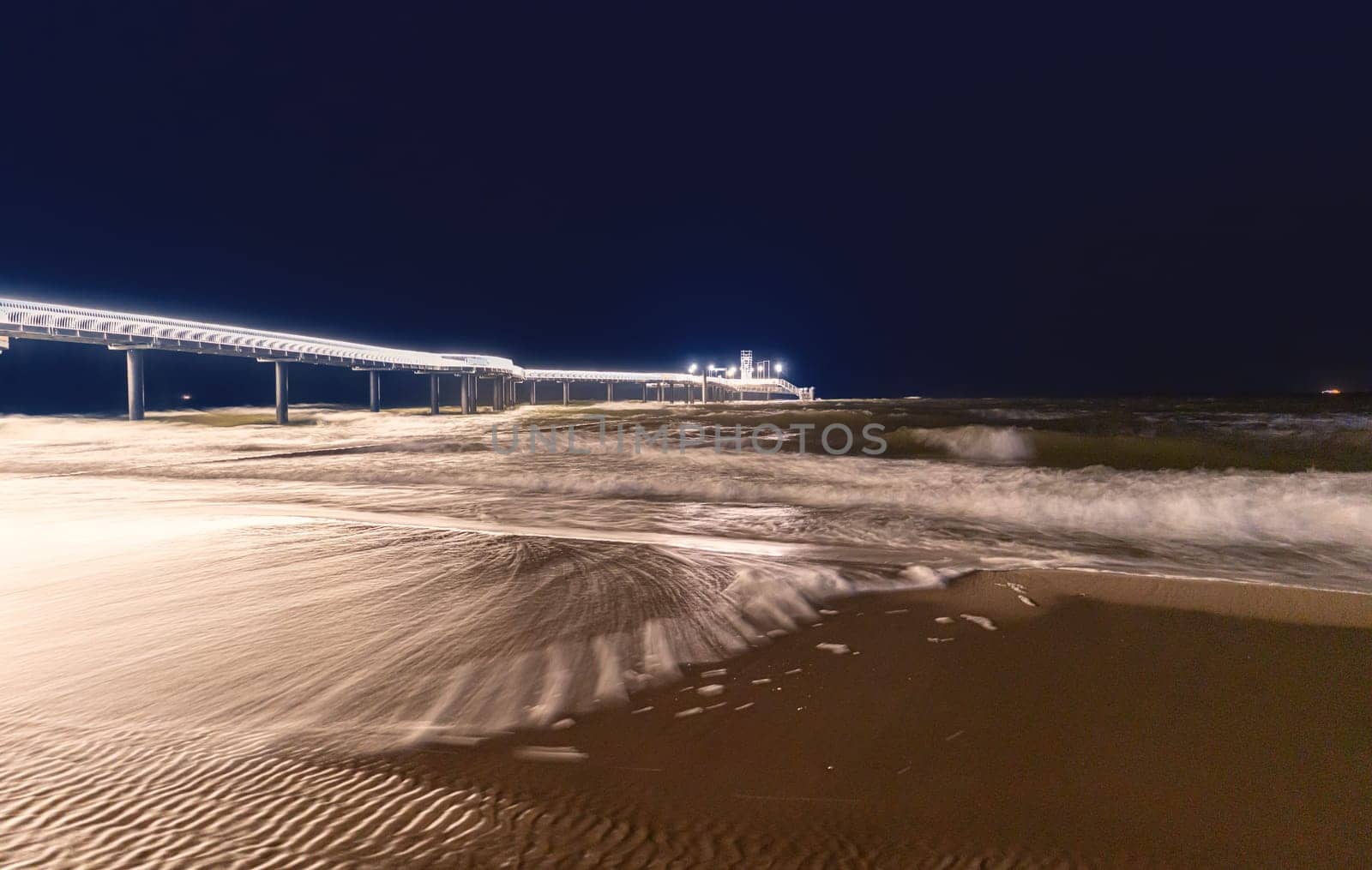 Baltic Sea, beautiful pier Koserow seaside resort on the island of Usedom at night