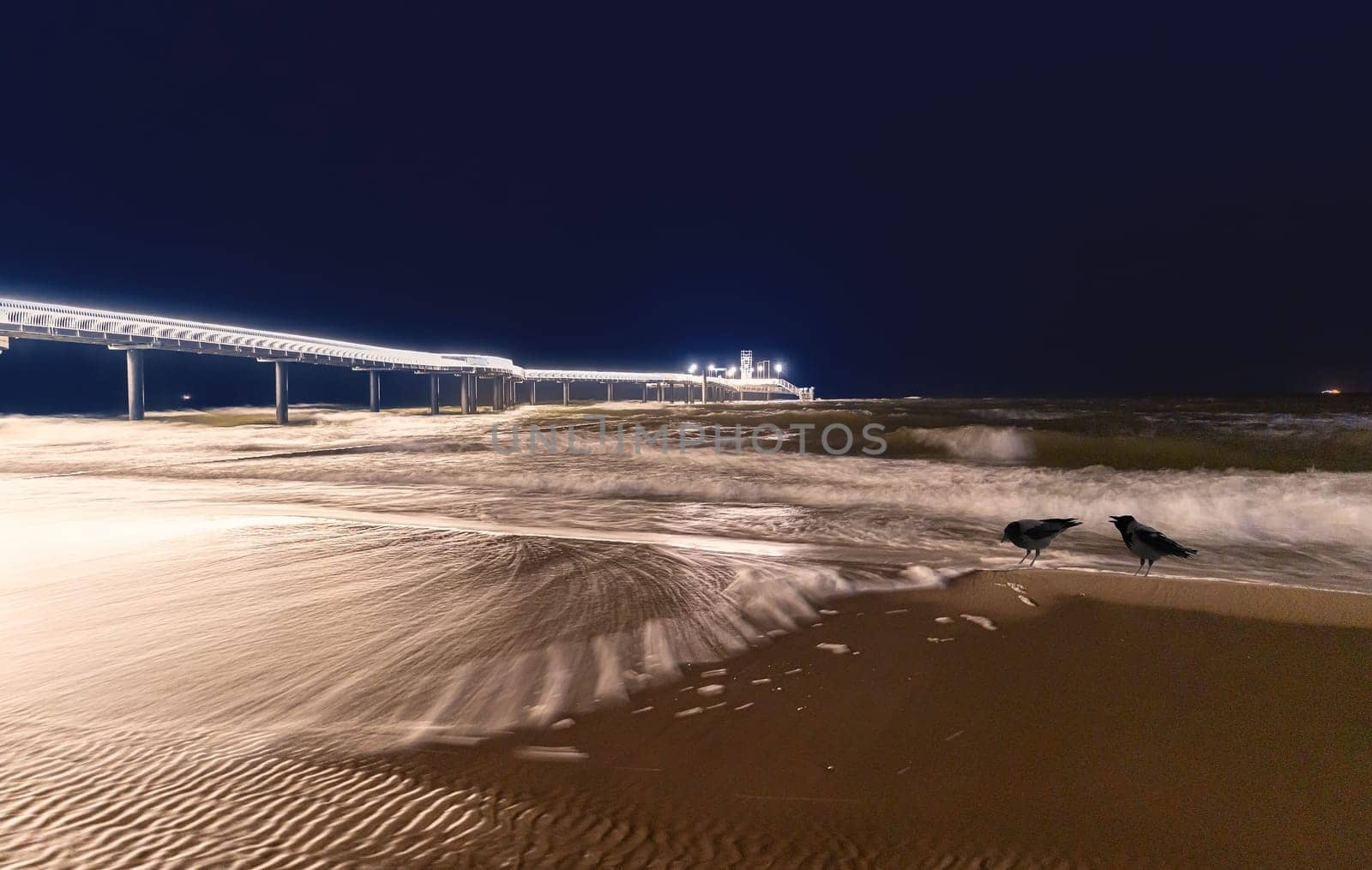 Baltic Sea, beautiful pier Koserow seaside resort on the island of Usedom at night