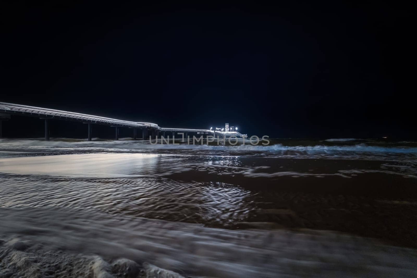 Baltic Sea, beautiful pier Koserow seaside resort on the island of Usedom at night