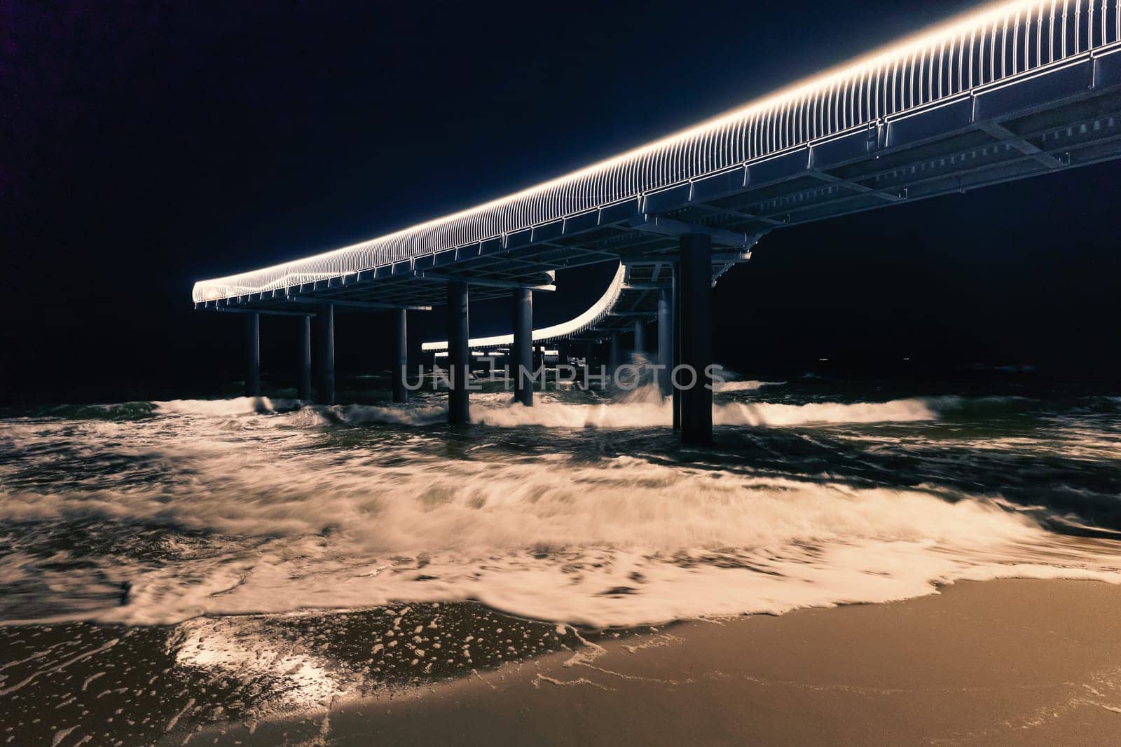 Baltic Sea, beautiful pier Koserow seaside resort on the island of Usedom at night