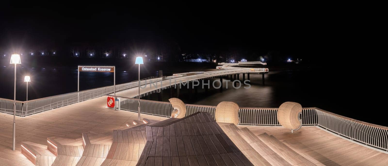 Baltic Sea, beautiful pier Koserow seaside resort on the island of Usedom at night