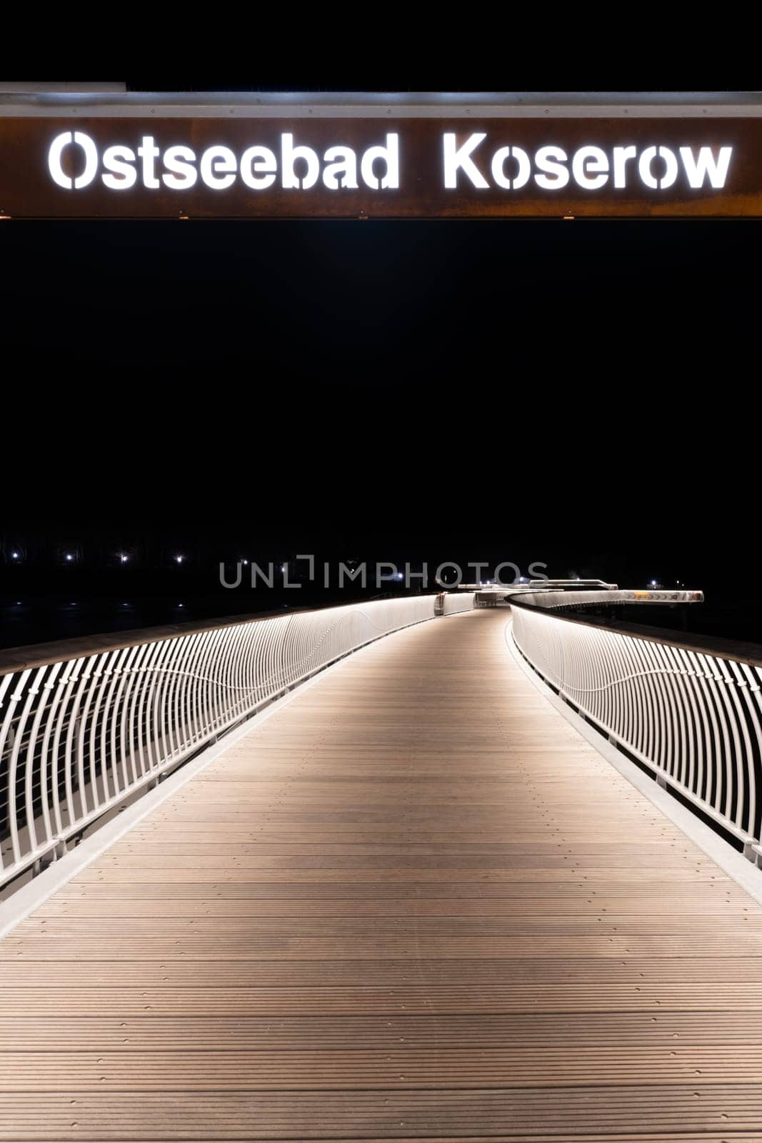 Baltic Sea, beautiful pier Koserow seaside resort on the island of Usedom at night