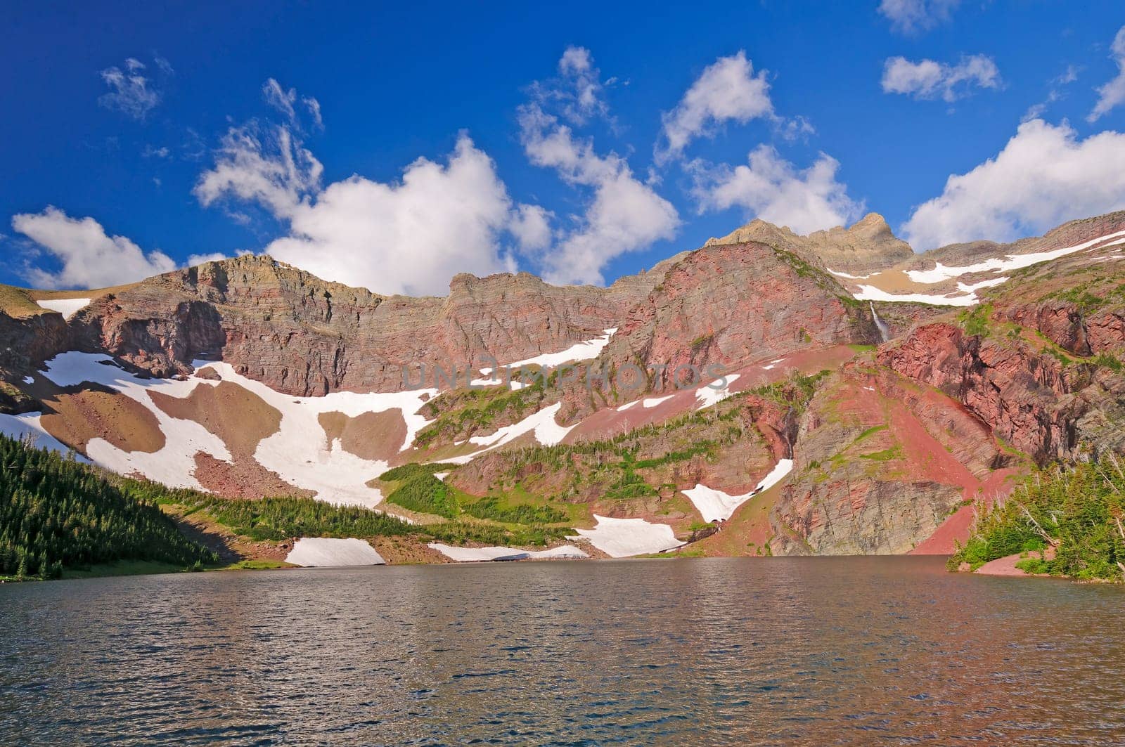Alpine Lake in the Summer Sun on Lake Okatomi in Glacier National Park in Montana
