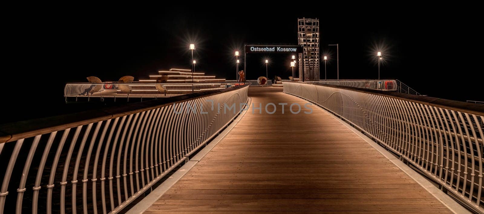 Baltic Sea, beautiful pier Koserow seaside resort on the island of Usedom at night