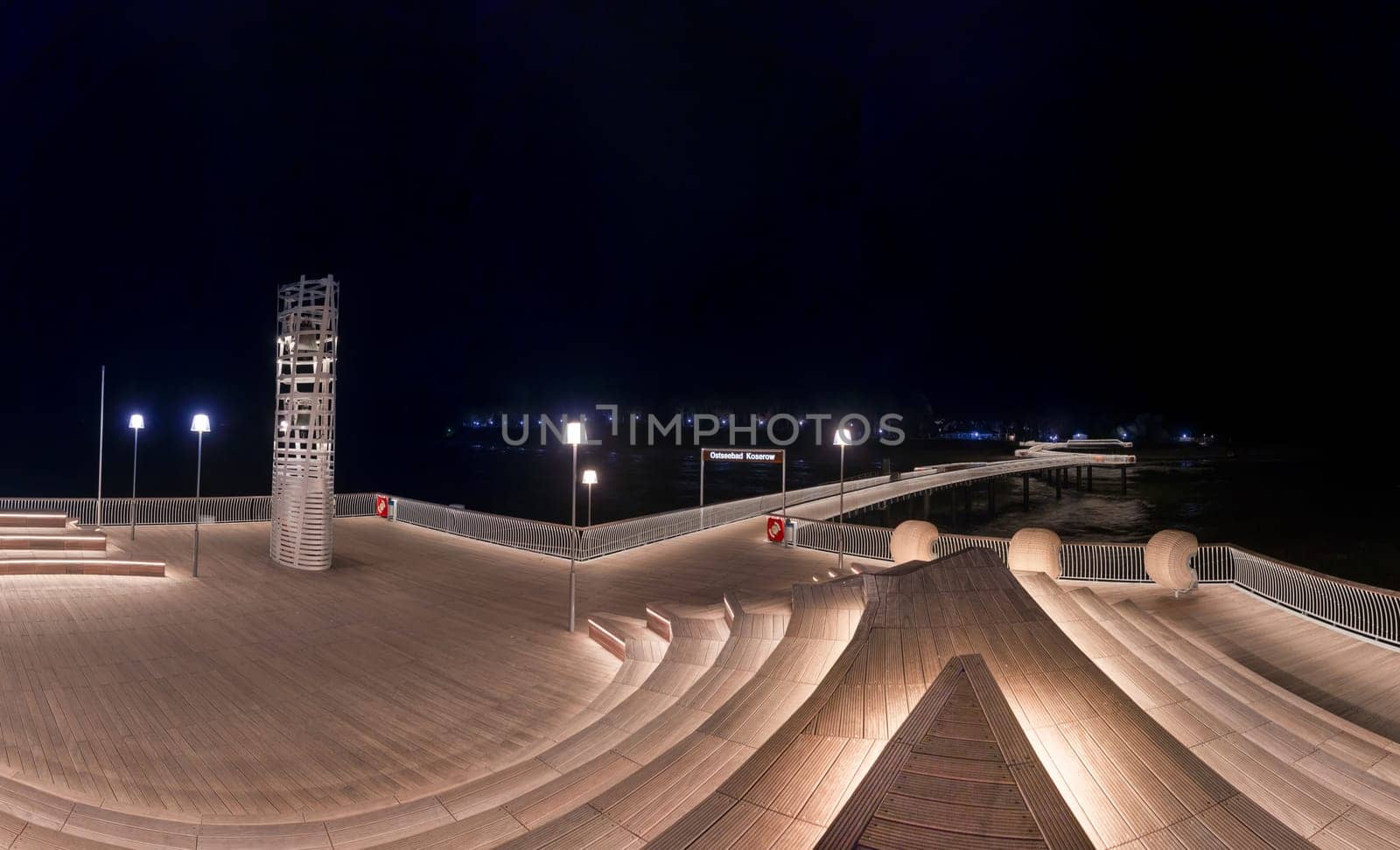 Baltic Sea, beautiful pier Koserow seaside resort on the island of Usedom at night