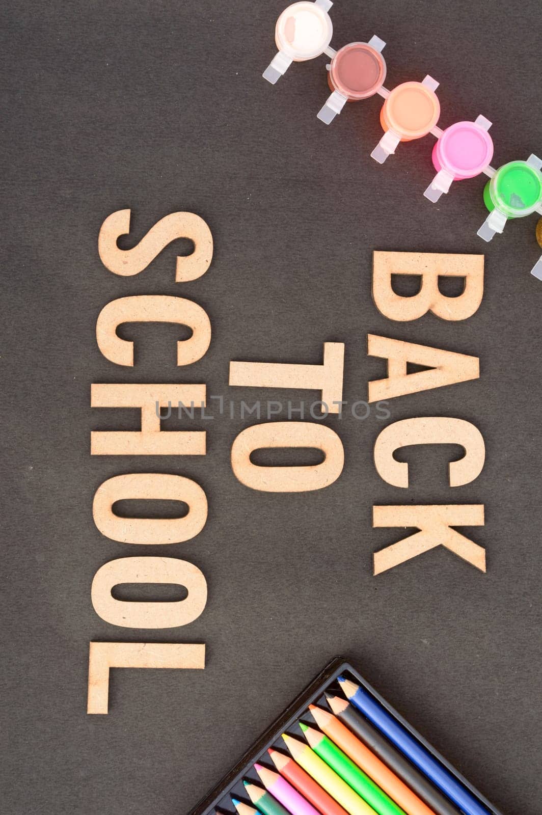 Back to school design with color pencils and typography lettering. Education illustration for ideal poster, web, cover, ad, greeting, card, social media, promotion. Vertical Background.