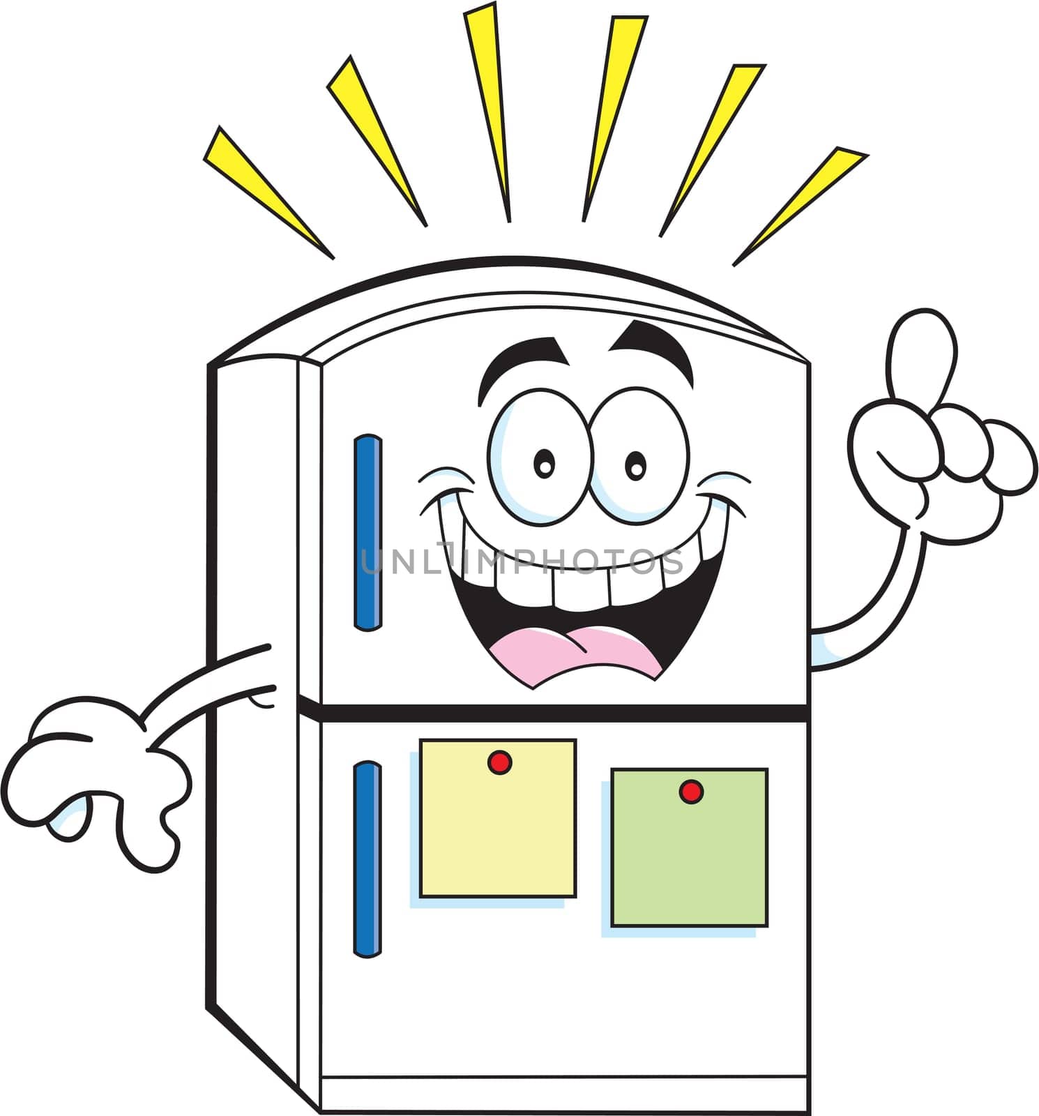 Cartoon illustration of a refrigerator with an idea.
