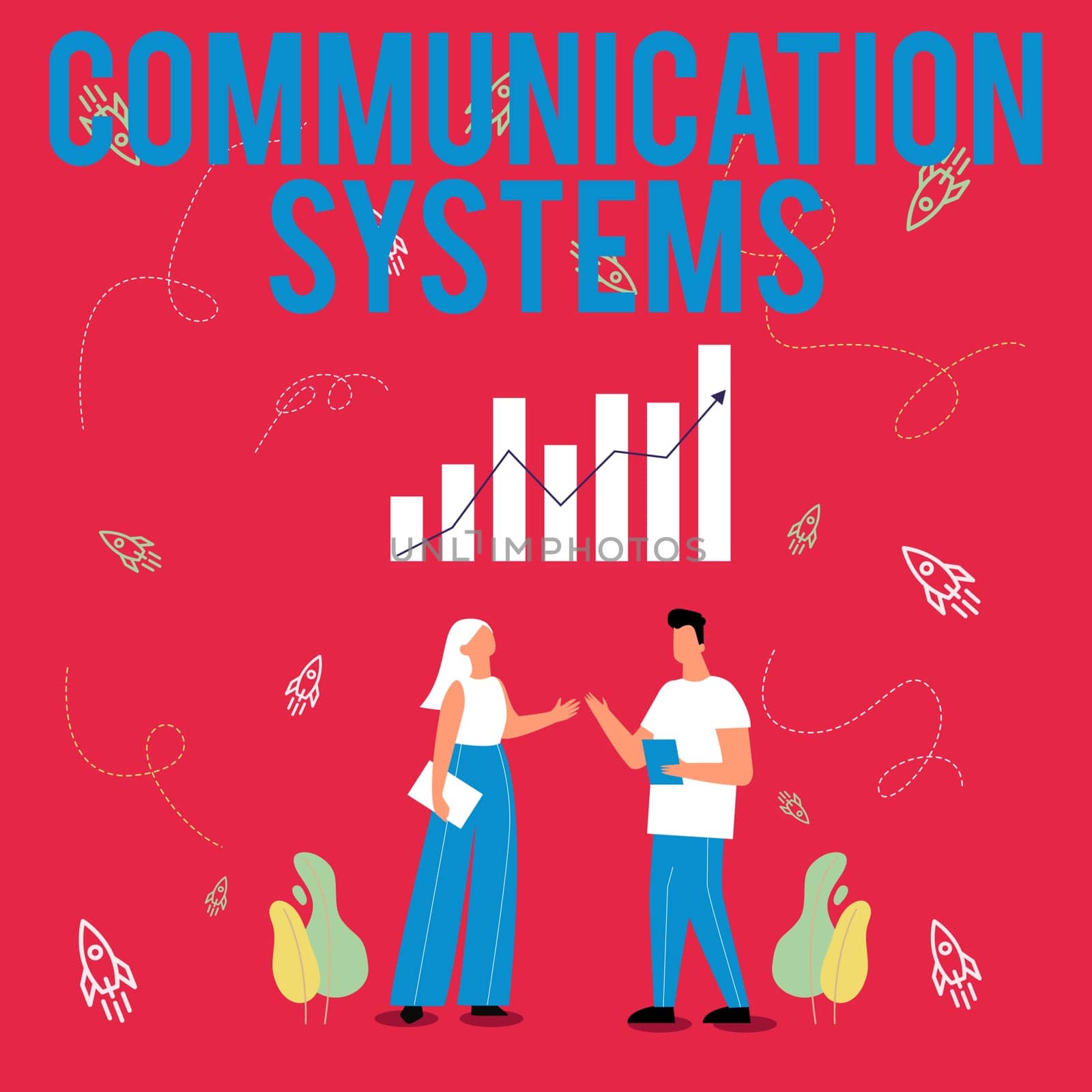 Inspiration showing sign Communication Systems, Business overview Flow of Information use of Machine to transmit signals Illustration Of Partners Sharing Wonderful Ideas For Skill Improvement.