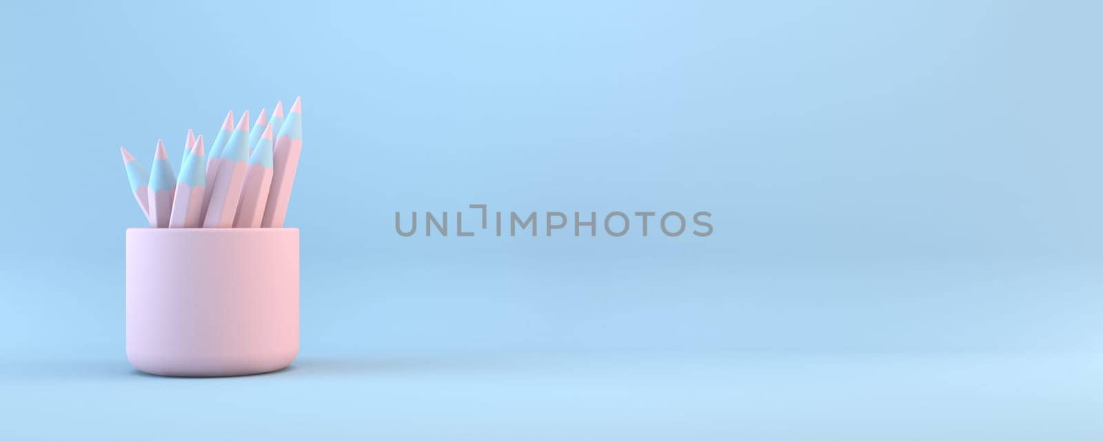 Pencils in holder 3D rendering illustration isolated on blue background