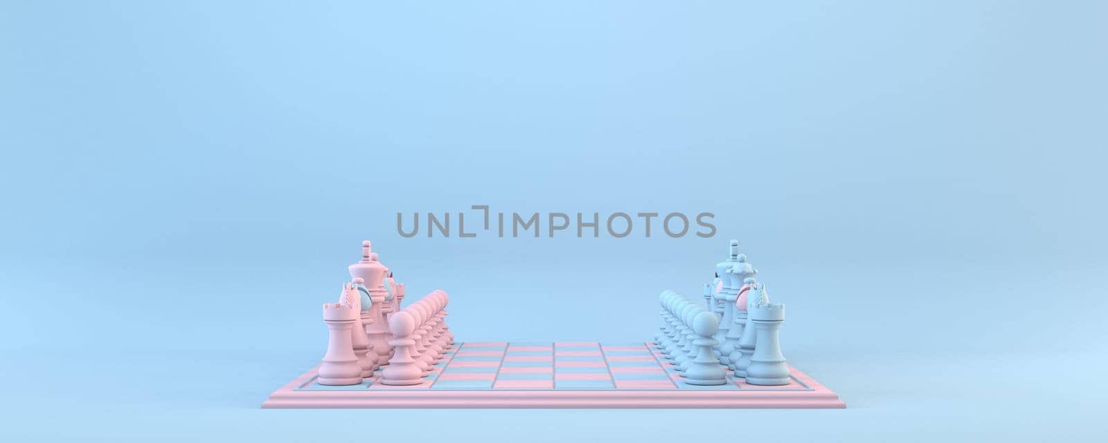 Chess board Side view 3D rendering illustration isolated on blue background