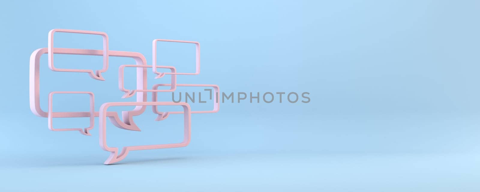 A lot of speech bubbles 3D rendering illustration isolated on blue background