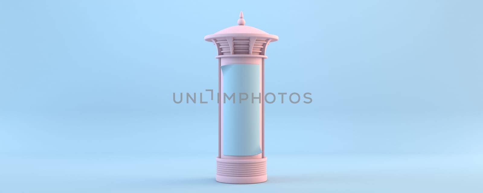 Advertising pillar vintage style 3D rendering illustration isolated on blue background