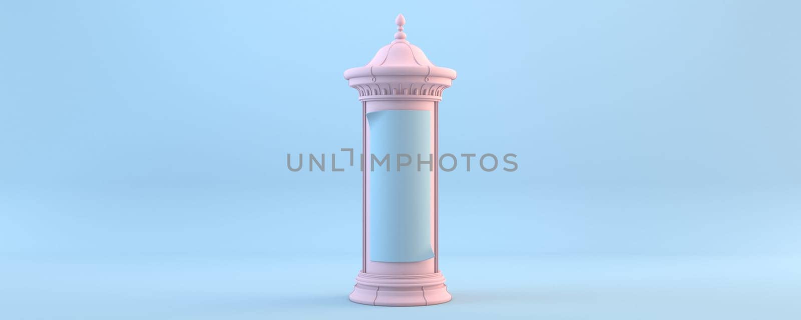 Advertising pillar retro style 3D rendering illustration isolated on blue background