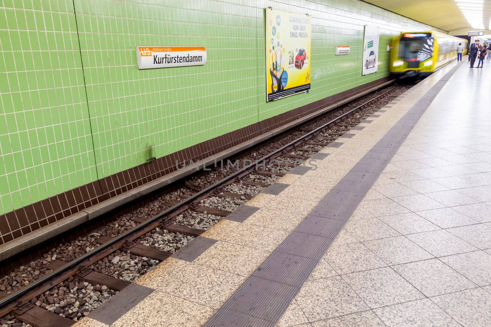 BERLIN, GERMANY - APR 23, 2012: metro sign Kurfuerstendamm Line U9 in the station in Berlin, Germany