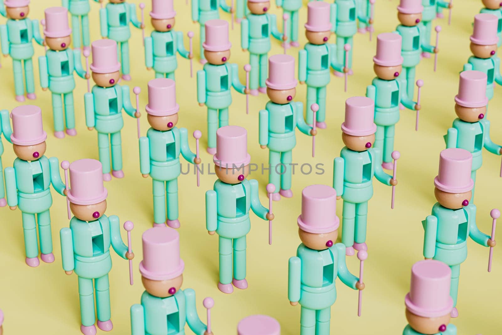 Nutcracker plastic toys flat lay arrangemant, High quality 3d illustration