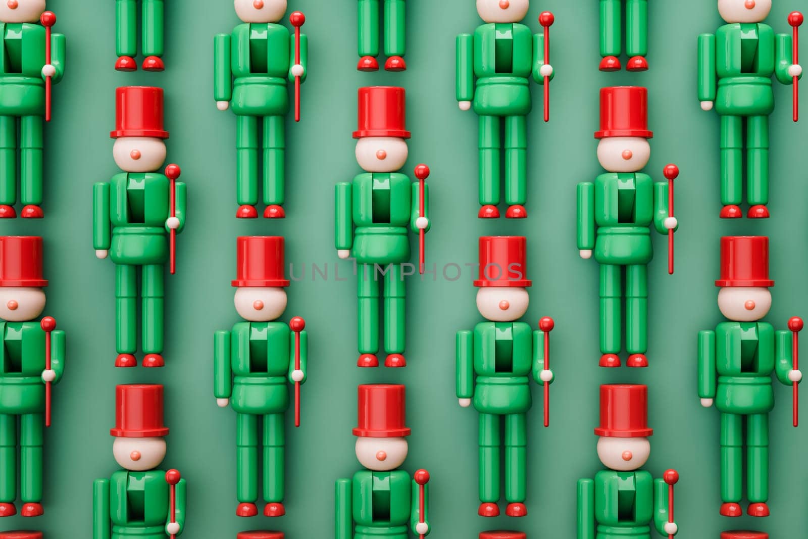 Nutcracker plastic toys flat lay arrangemant, High quality 3d illustration