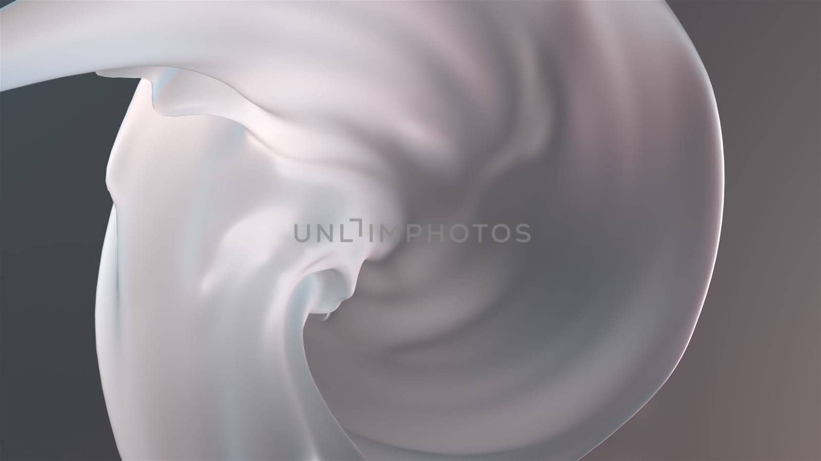 Milk flow 3d render of cocktail falling down. Wavy gradient texture in blurry subdued light. Elegant swirl of cosmetic cream with trendy creative design. Oil paint pouring from bottle.