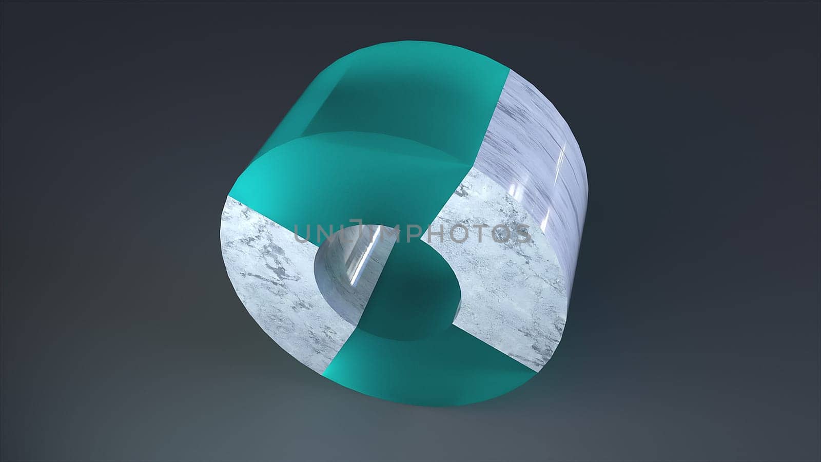 Realistic cylinder with 3d render hole in center. Part of drain pipe at industrial exhibition of exposition. Cylindrical object with smooth cuts in digital presentation.