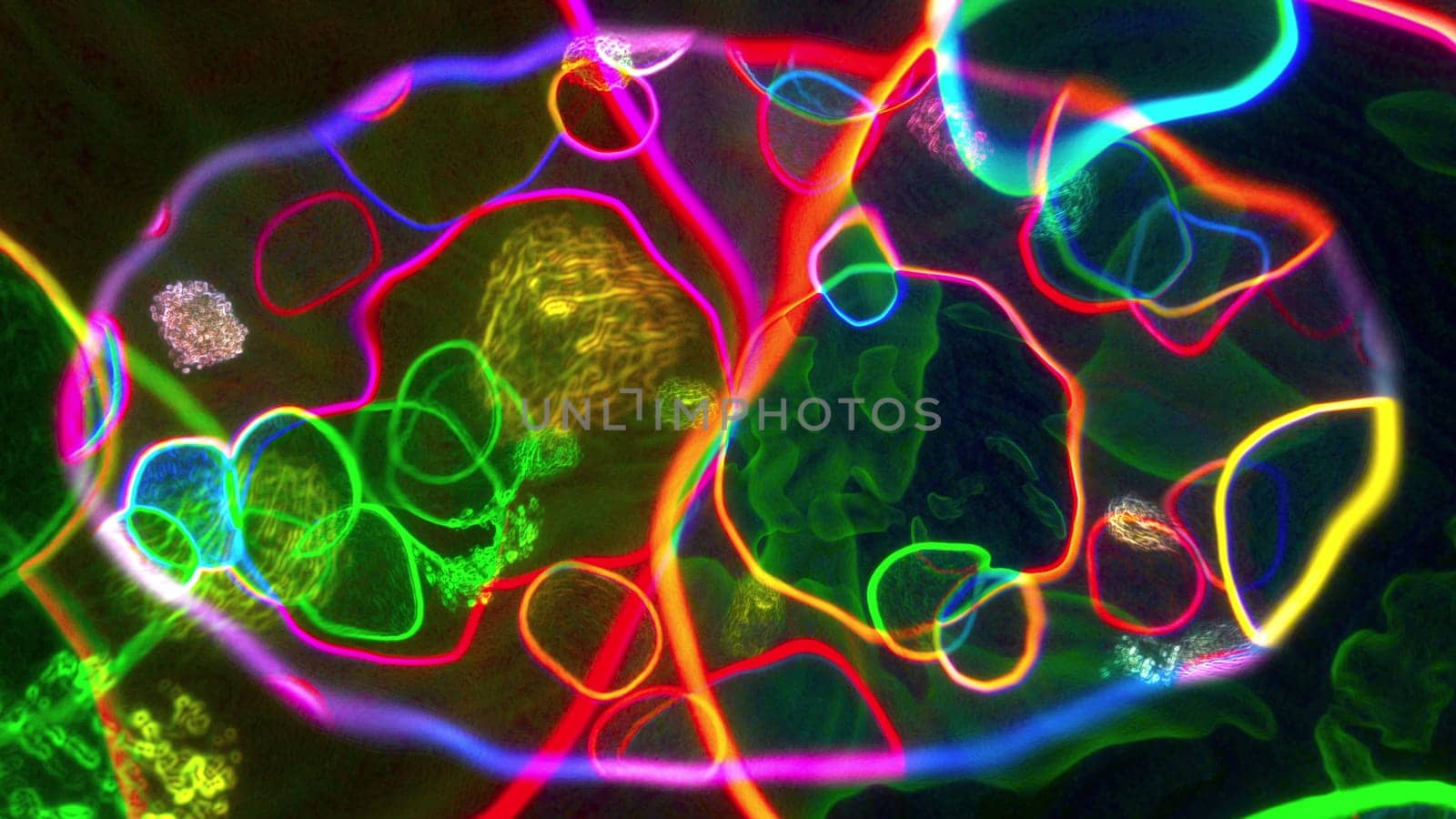 Microscopic structure 3d render of living abstract protozoan organism. Dangerous viral microbe that eats healthy tissues. Sphere with DNA lines and pulsating formations.
