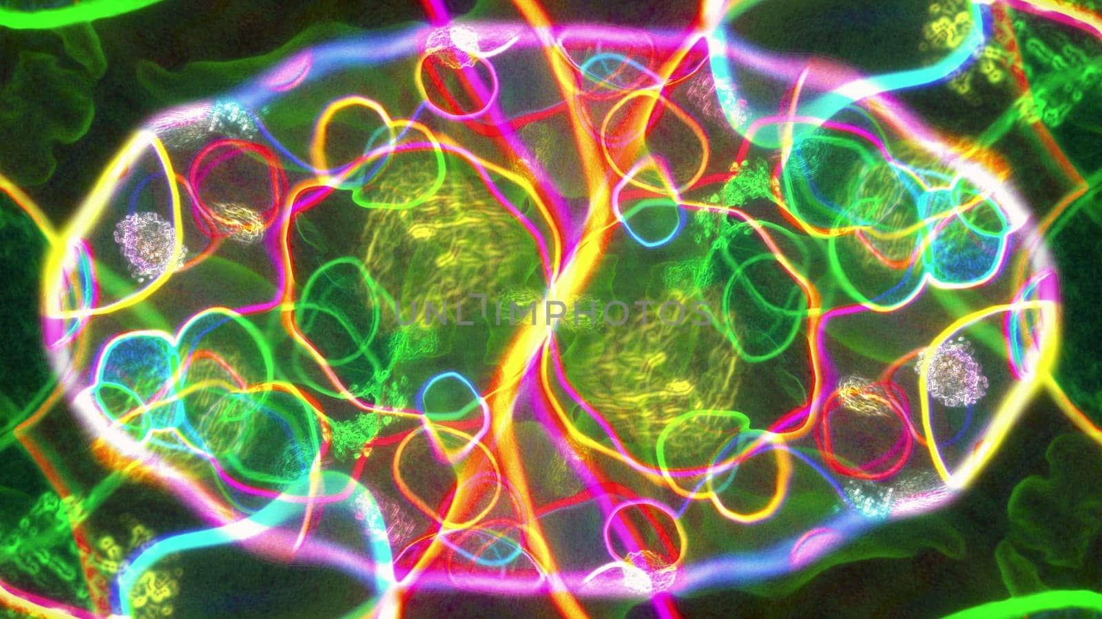 Microscopic structure 3d render of living abstract protozoan organism. Dangerous viral microbe that eats healthy tissues. Sphere with DNA lines and pulsating formations.