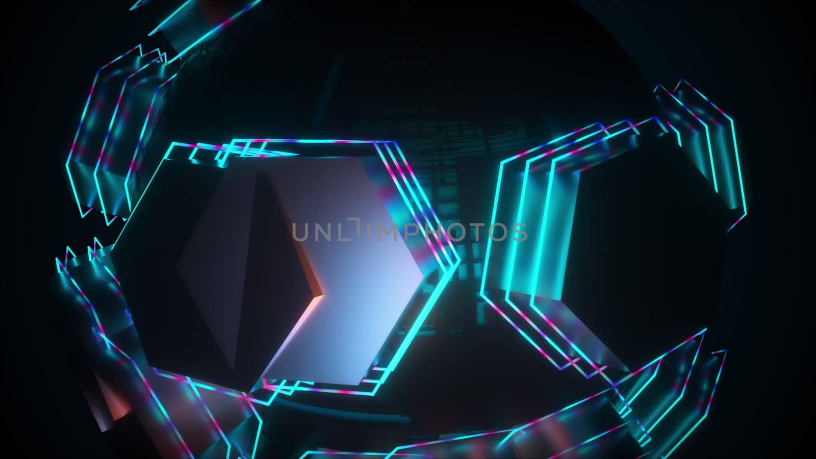 Digital geometric 3d render of shapes with abstract swirling lines and fractal debris. Vibrant cyber rifts with vibrant gradient and dynamic light. Fantastic electronic party and presentation.