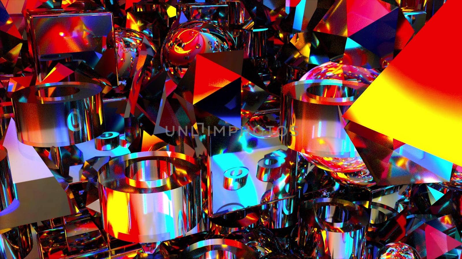 Bright precious 3d render geometrical stones with glare of magical gemstone light. Polygonal iridescent sapphires reflecting quartz minerals and prismatic abstract crystals.