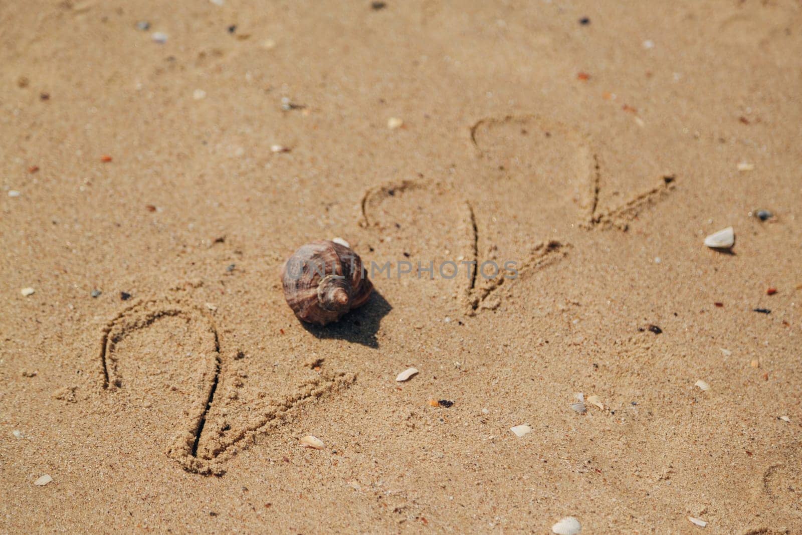 Word 2022 Written on the Sand of a Beach. New Year 2022 text on the sea beach. Vacation relax